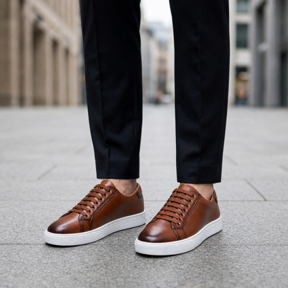 Faux Leather Lace-Up Sneakers with Cushioned Footbed – Marlowe