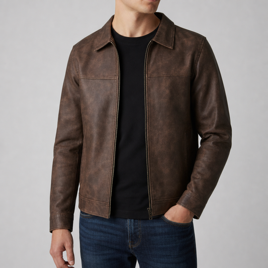 Faux Leather Zip Jacket Distressed Fitted Style – Arden