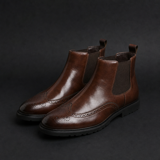 Brogue Chelsea Boots Faux Leather Slip On – Calder