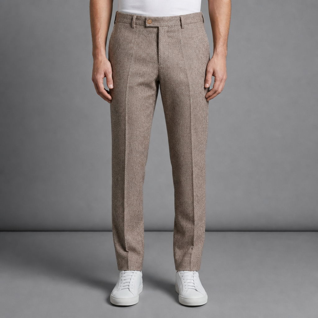 Wool Blend Herringbone Trousers Straight Leg – Arden