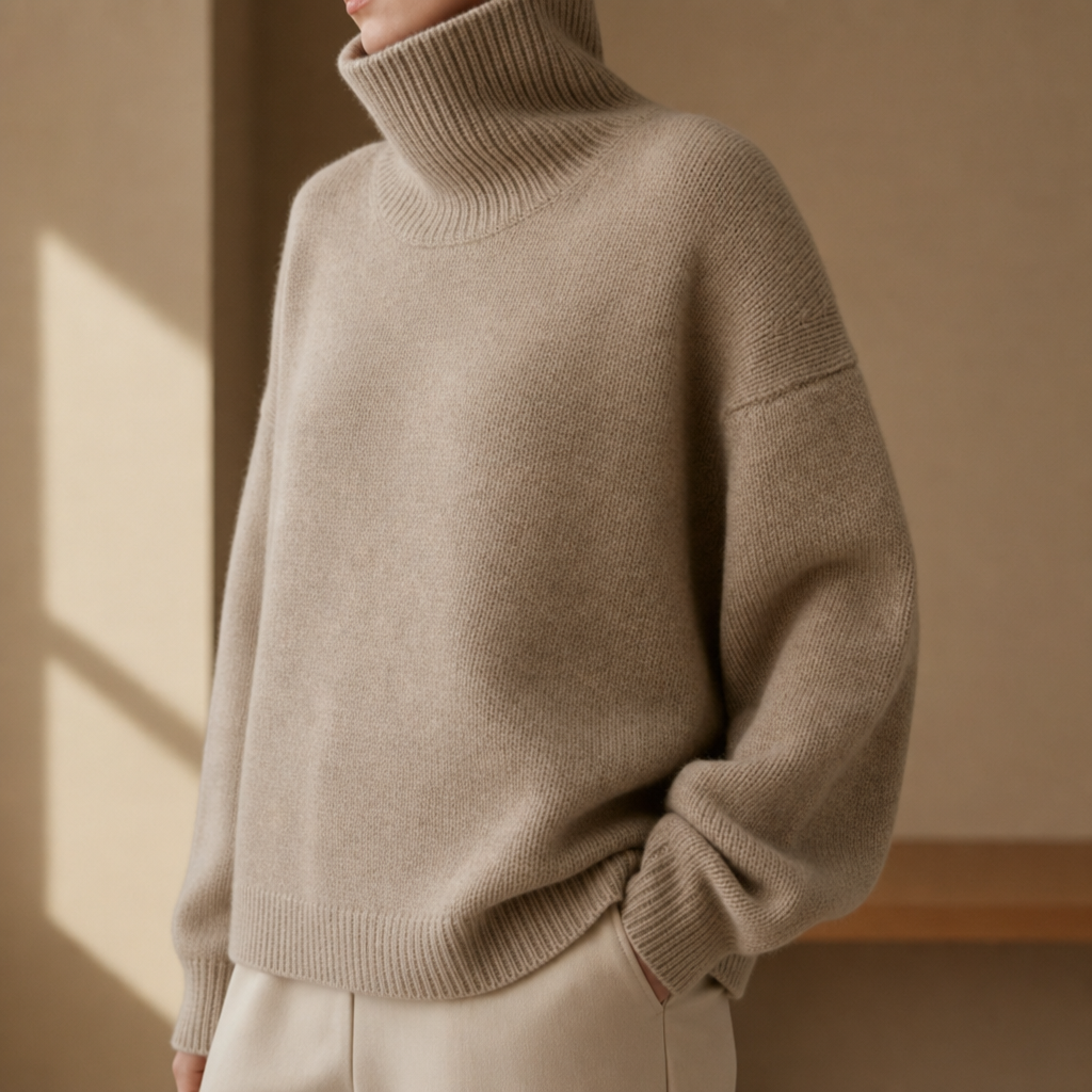 Women's Cashmere Blend Turtleneck Sweater Oversized Relaxed Fit – Elara
