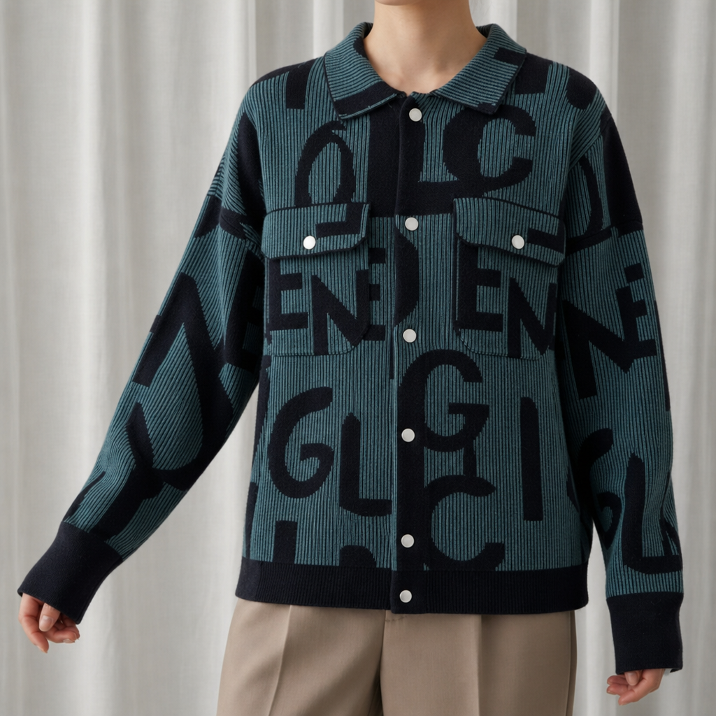Graphic Knit Jacket in Cotton Blend Azure Blue – Marlowe