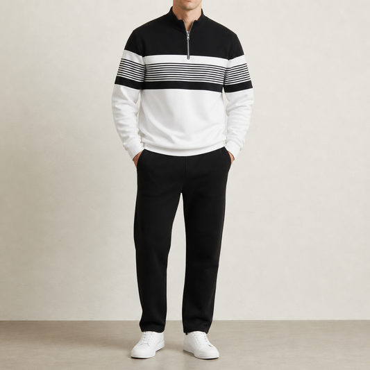 Women's Striped Quarter-Zip Knit Set with Coordinated Bottoms – Marlowe