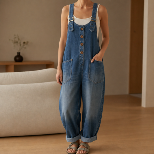 Women's Wide-Leg Denim Overalls Relaxed Fit Adjustable Straps – Marlowe