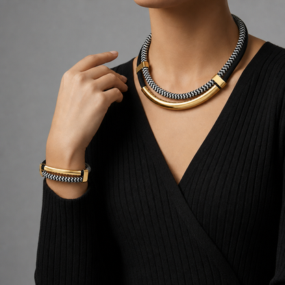 Rope Link Jewelry Set Stainless Steel Mirror Finish – Elara