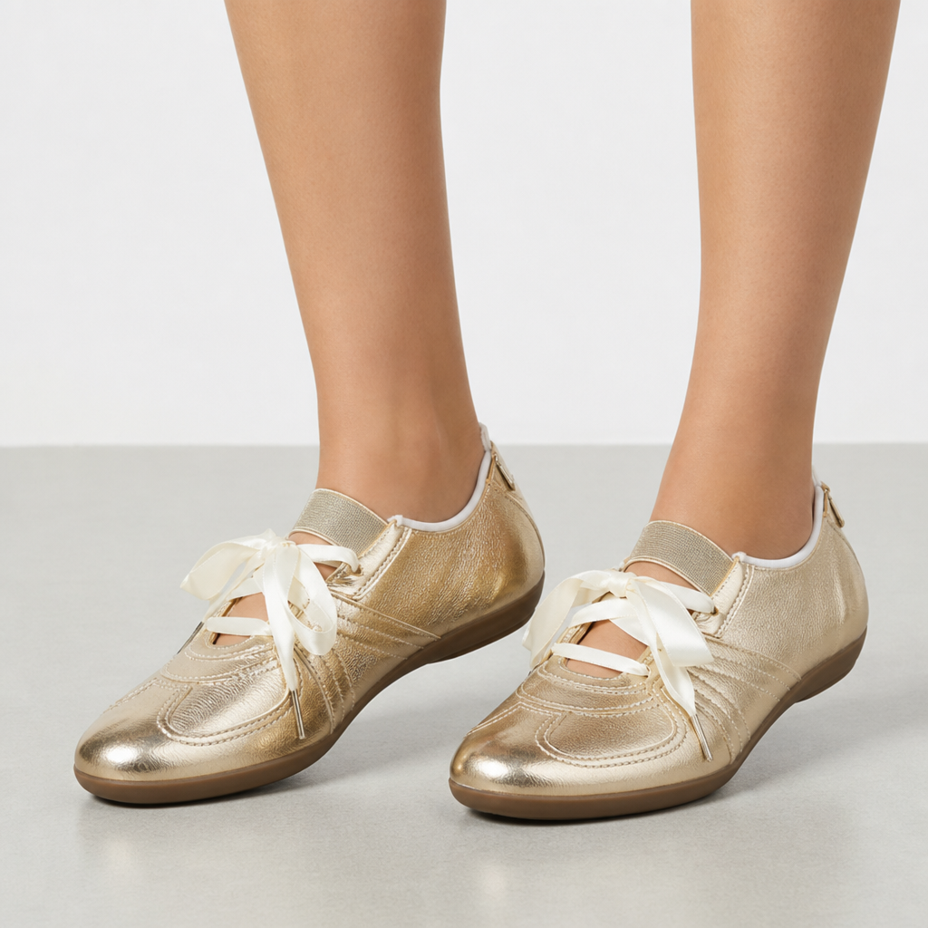 Metallic Ribbon Low-Top Sneakers With Cushioned Insole – Selene