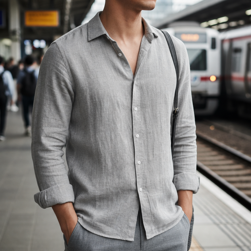 Men's Cotton Linen Button-Up Shirt Relaxed Fit – Arlen