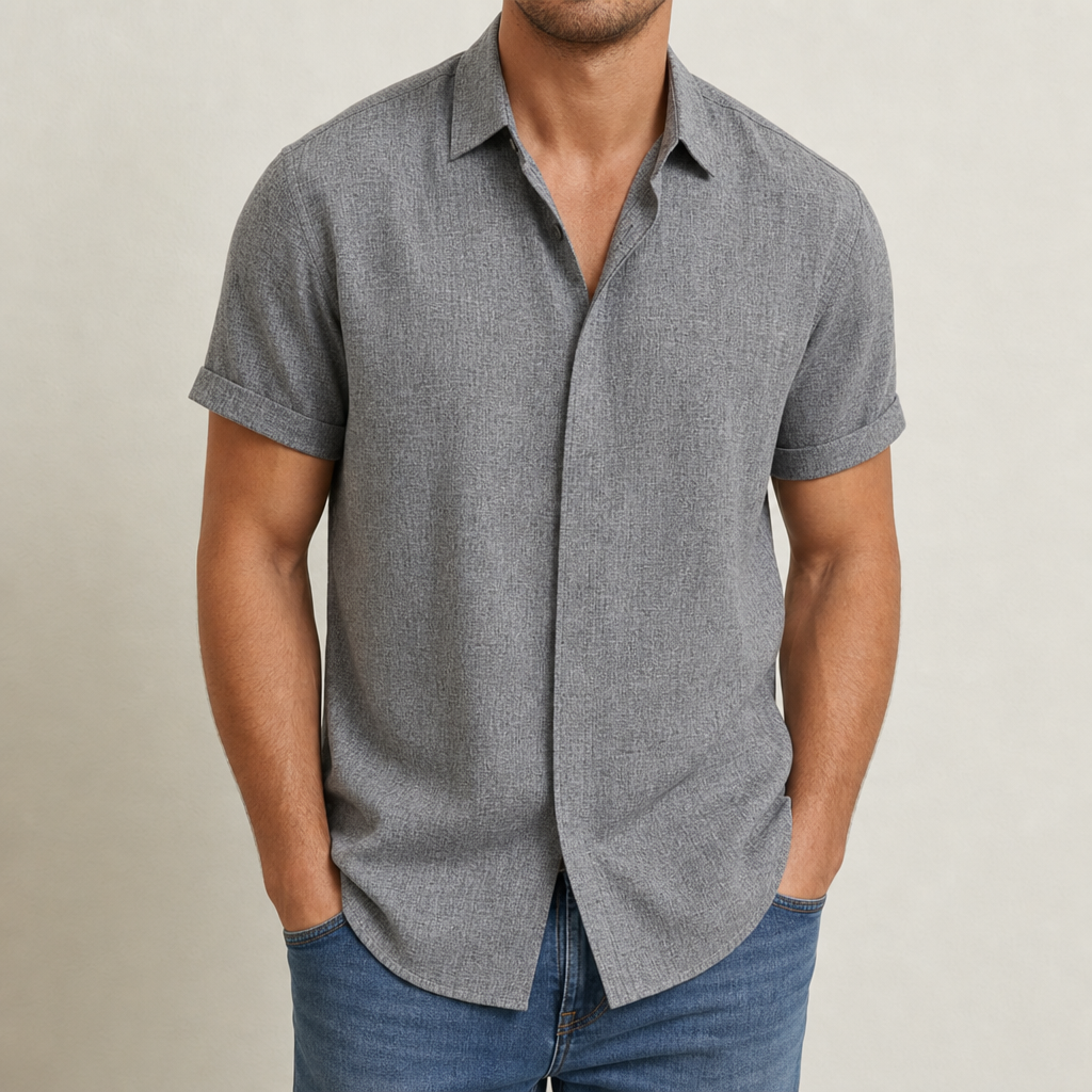 Short Sleeve Linen Blend Shirt Lightweight Lapel Collar – Mateo