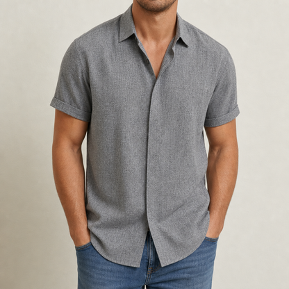 Short Sleeve Linen Blend Shirt Lightweight Lapel Collar – Mateo