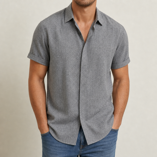 Short Sleeve Linen Blend Shirt Lightweight Lapel Collar – Mateo