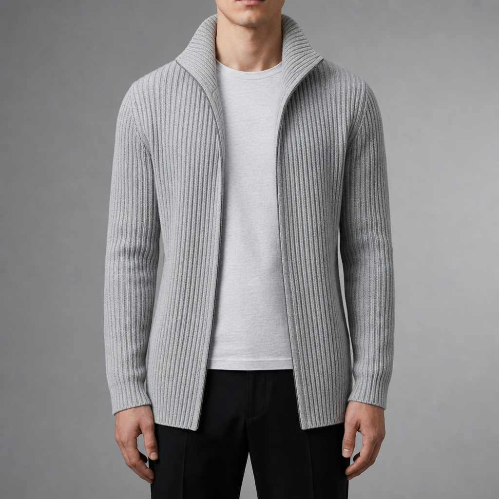 Ribbed Knit Cardigan for Women Cotton Blend Mid Length – Elara