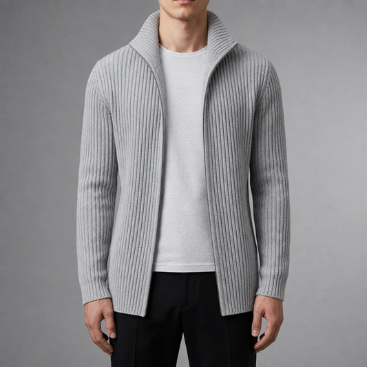 Ribbed Knit Cardigan for Women Cotton Blend Mid Length – Elara