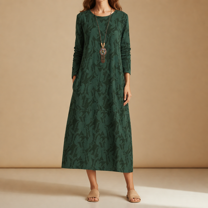 Women's Botanical Print Midi Dress Cotton Blend Relaxed Fit – Elara