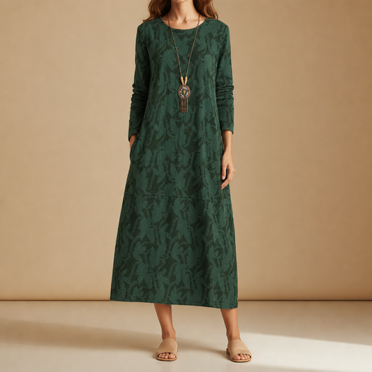 Women's Botanical Print Midi Dress Cotton Blend Relaxed Fit – Elara