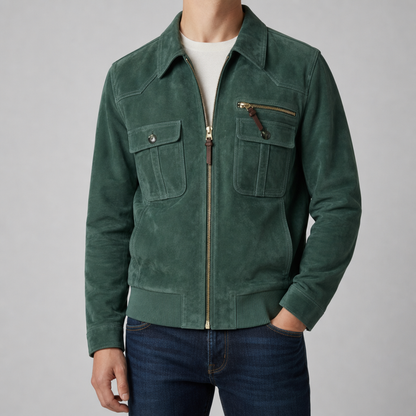 Faux Suede Bomber Jacket Retro Lapel Zippered Cuffs – Marlowe