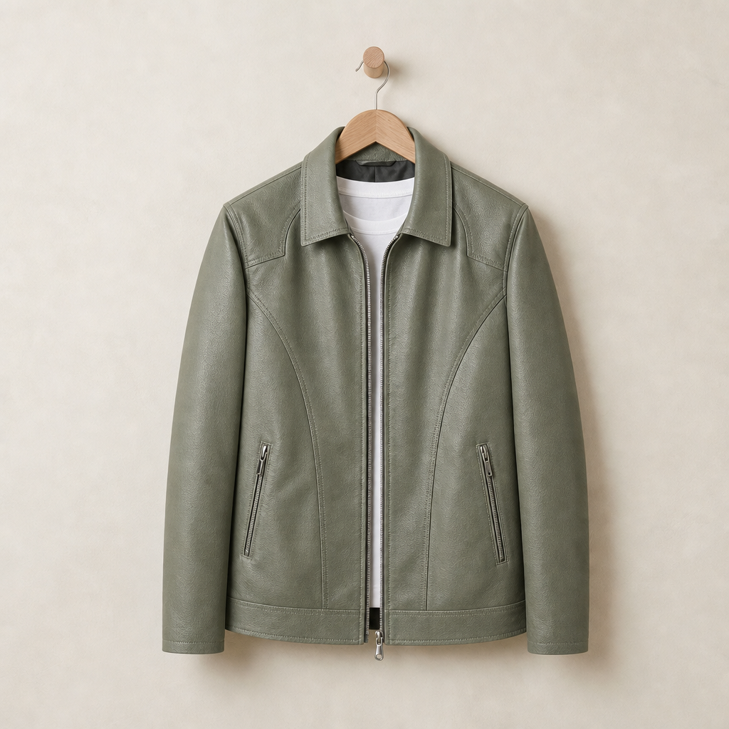 Faux Leather Zip Jacket Tailored Vintage Finish – Arden