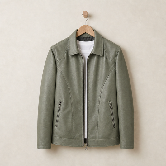 Faux Leather Zip Jacket Tailored Vintage Finish – Arden