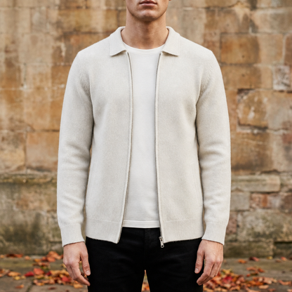 Cashmere Blend Zip Cardigan with Structured Collar – Lucien