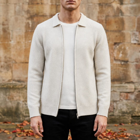 Cashmere Blend Zip Cardigan with Structured Collar – Lucien