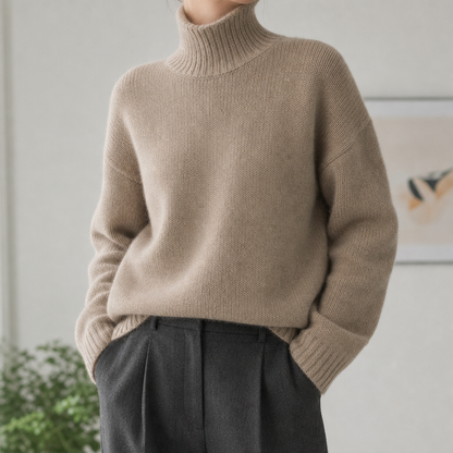 Women's Cashmere Blend Turtleneck Sweater Relaxed Fit – Marlowe