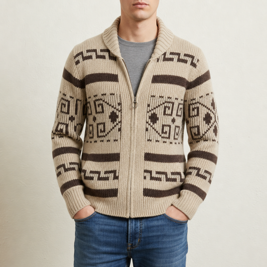 Men's Southwestern Wool-Blend Zip Cardigan Relaxed Fit – Calder
