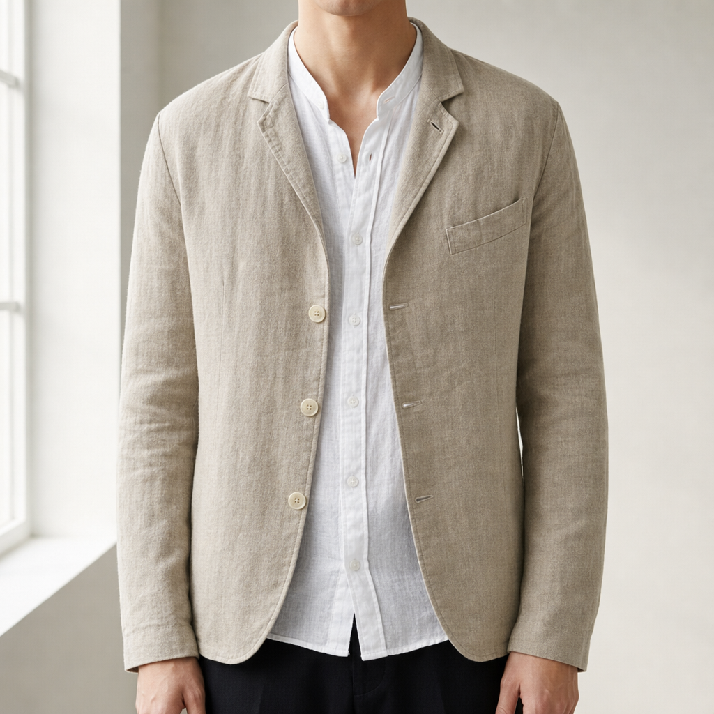 Women's Cotton Linen Relaxed Blazer Jacket Notched Lapel – Elara