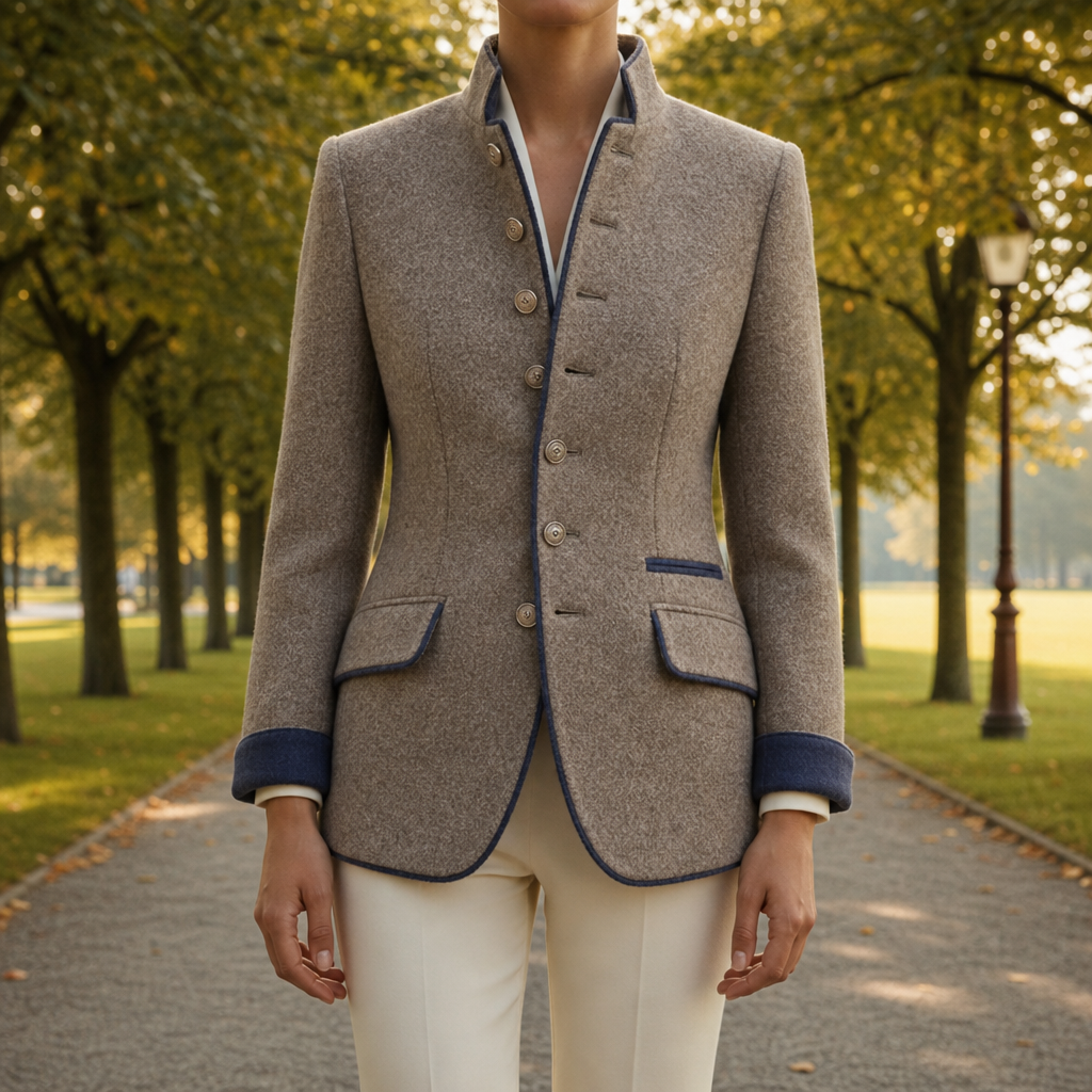 Wool Blend Stand Collar Blazer Two Tone Tailored Fit – Maren