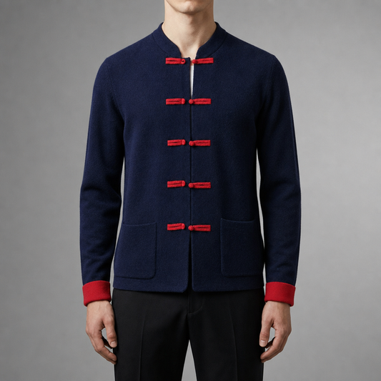 Cashmere Blend Cardigan Stand Collar Loop Closure – Maren