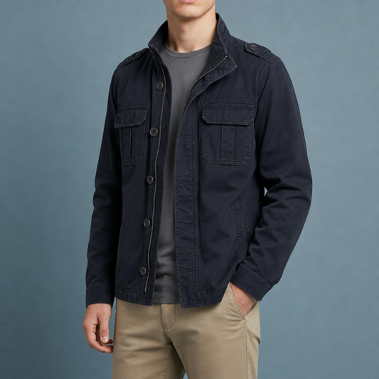 Military Field Jacket Structured Cotton Denim Refined Style – Arden