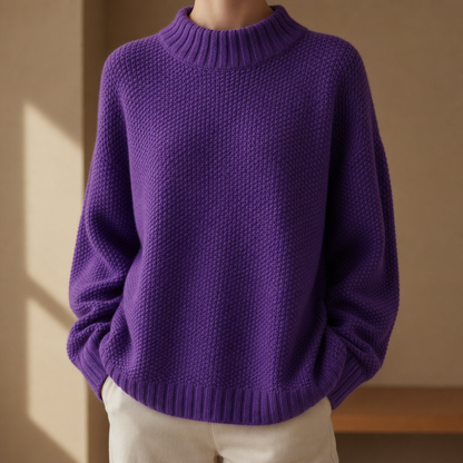 Mock Neck Sweater Oversized Cotton Blend Dropped Shoulder – Elara