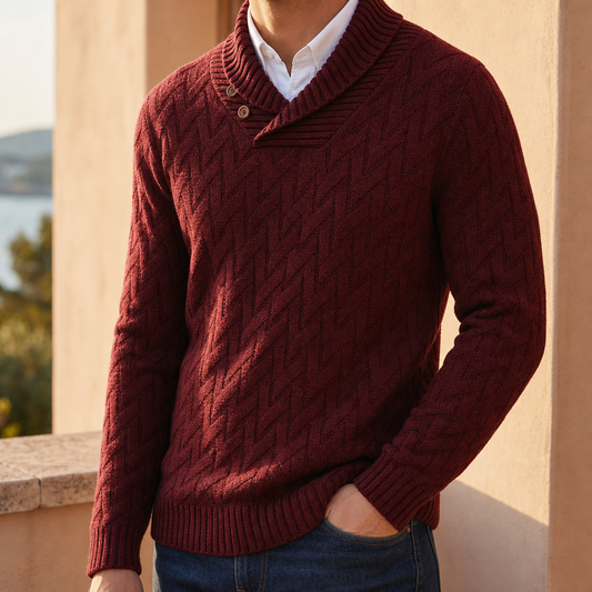 Men's Textured Cotton Blend Shawl Collar Sweater – Mateo