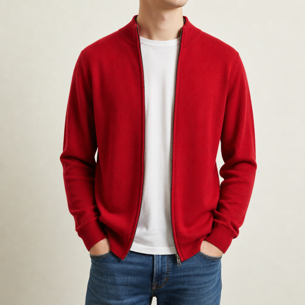 Cashmere Blend Zip Cardigan Lightweight Ribbed Knit – Elara