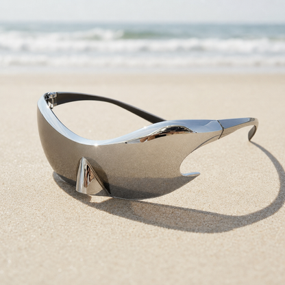 Women's Wraparound Shield Sunglasses Chrome Mirror UV Protection – Solene