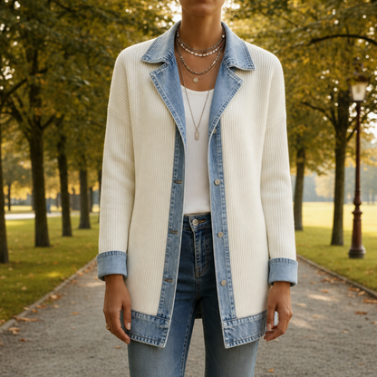 Denim Knit Hybrid Jacket Ribbed Knit Relaxed Fit – Marlowe