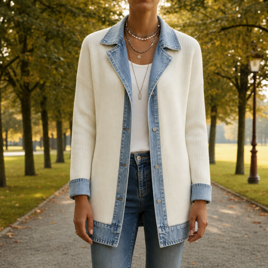 Denim Knit Hybrid Jacket Ribbed Knit Relaxed Fit – Marlowe