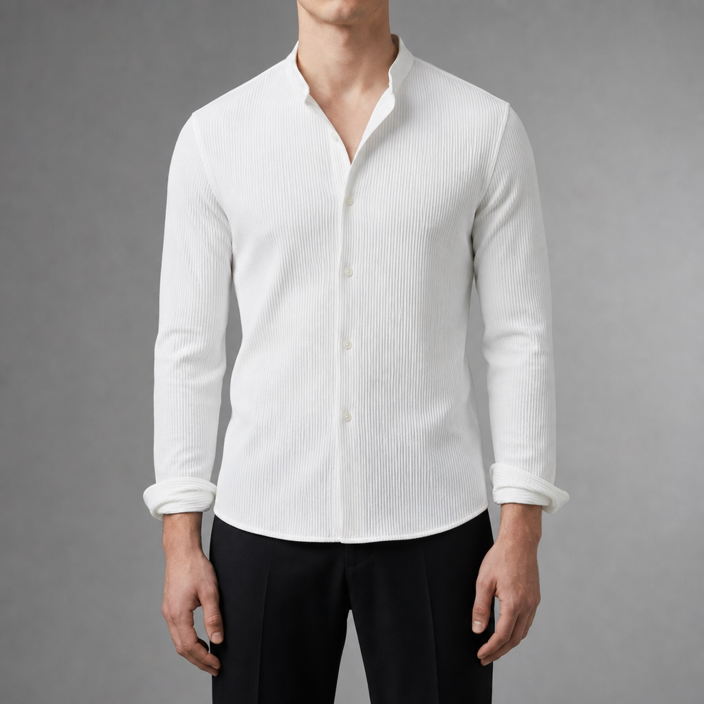 Men's Textured Slim Cotton Blend Shirt Stand Collar – Laurent