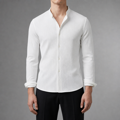Men's Textured Slim Cotton Blend Shirt Stand Collar – Laurent