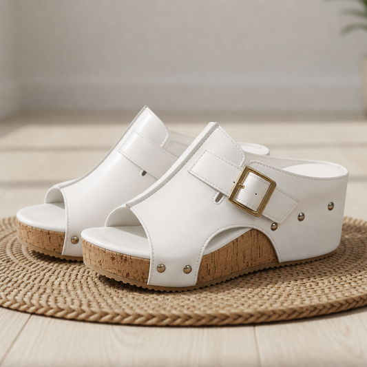 Women's Cork Wedge Platform Sandals Faux Leather Open Toe – Elara