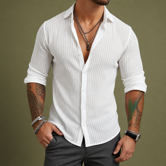 Men's Striped Cotton Blend Lapel Shirt – Marlowe