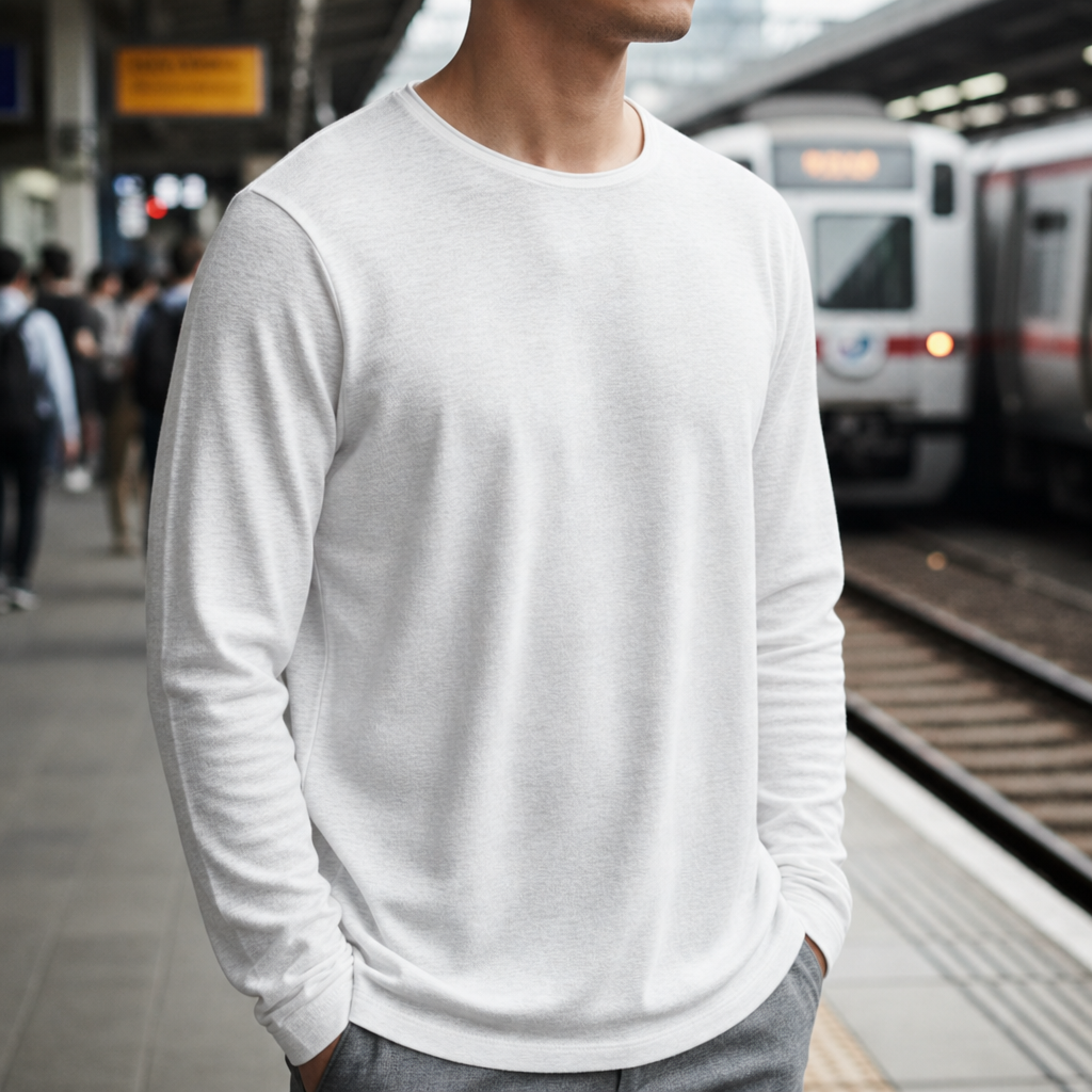 Long Sleeve Cotton Blend T-Shirt Crew Neck Solid Colour – Arlen