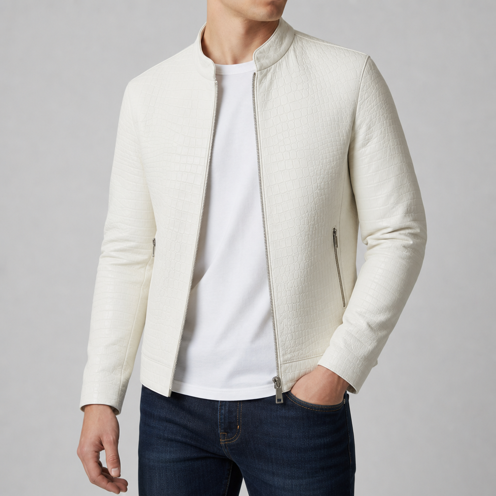 Croc Embossed Faux Leather Slim Jacket for Women – Elara