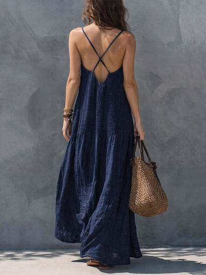 Robe maxi bohème chic patchwork coton-lin