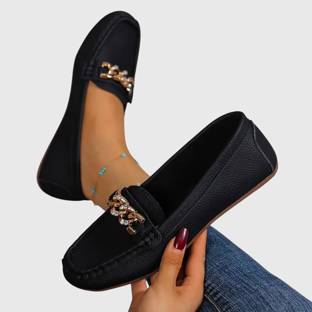 Melissa Orthopedic Loafers with Cushioned Insole and Gold-Chain Accent