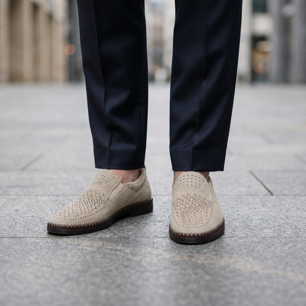 Perforated Faux Leather Loafers for Men Hand Stitched Comfort – Marlowe