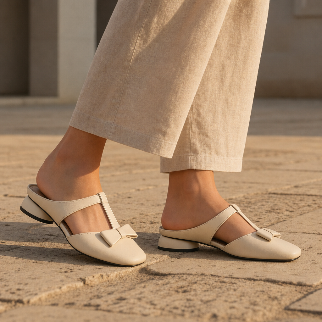 Women's T-Strap Mule Faux Leather Bow Detail – Marielle