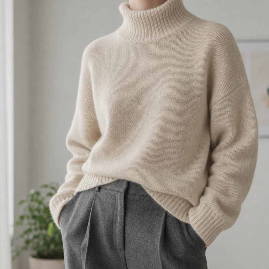 Women's Cashmere Blend Turtleneck Sweater Relaxed Fit – Marlowe