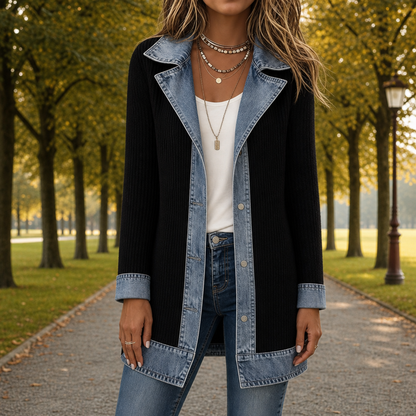 Denim Knit Hybrid Jacket Ribbed Knit Relaxed Fit – Marlowe