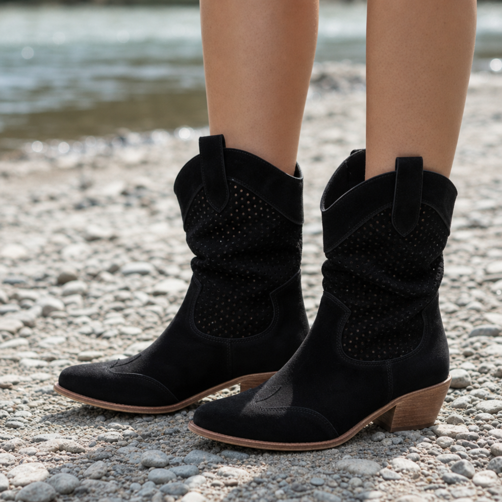 Women's Western Boots Mid Calf Faux Leather Perforated – Marlowe