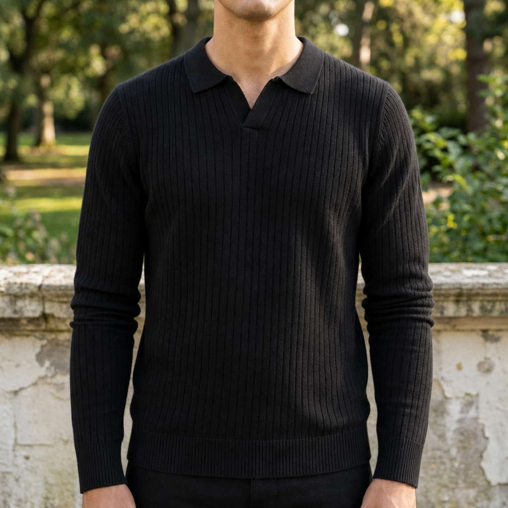 Ribbed Knit Polo Cotton Blend Stretch Fit – Marlowe