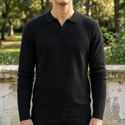 Ribbed Knit Polo Cotton Blend Stretch Fit – Marlowe